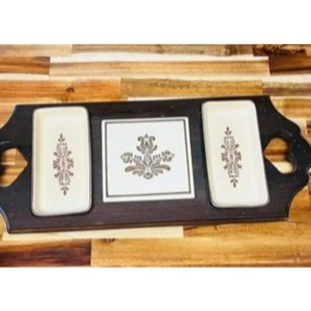 Vintage Pfaltzgraff Village Wood Party Server, relish tray, candy dish